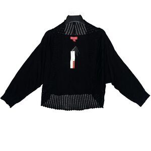 ELLE Women S Shrug Cardigan Black Open Front Crochet Trim Knit Dolman Boho Chic